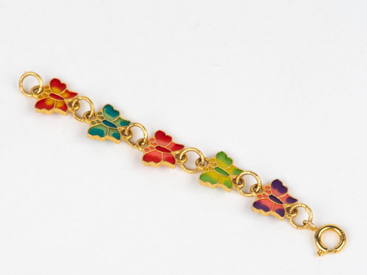 18K Gold Enamel Five-Butterfly Extension Chain with Spring Ring Colorful Extender R4689 Aurora Designer