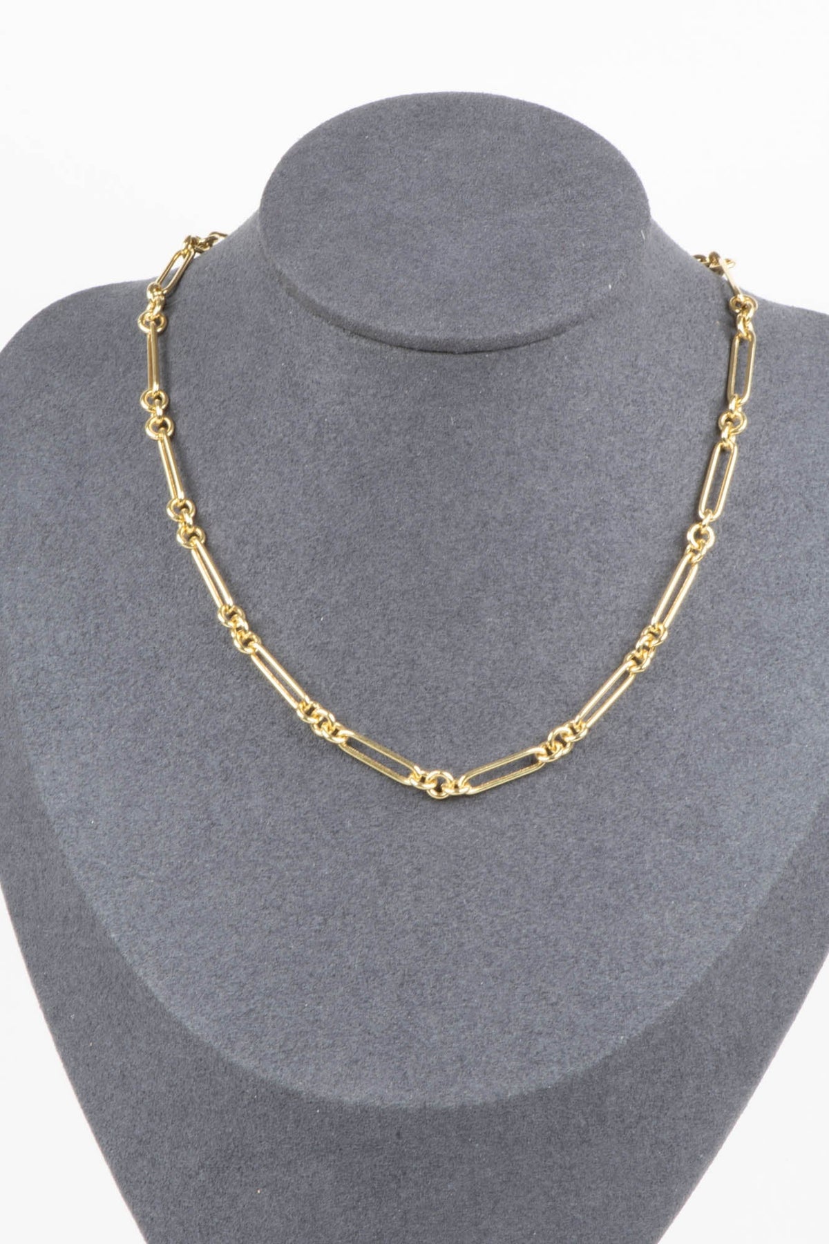 14K Gold Trombone Link Chain Necklace 16" Small and Long Links Paperclip R4691 Aurora Designer