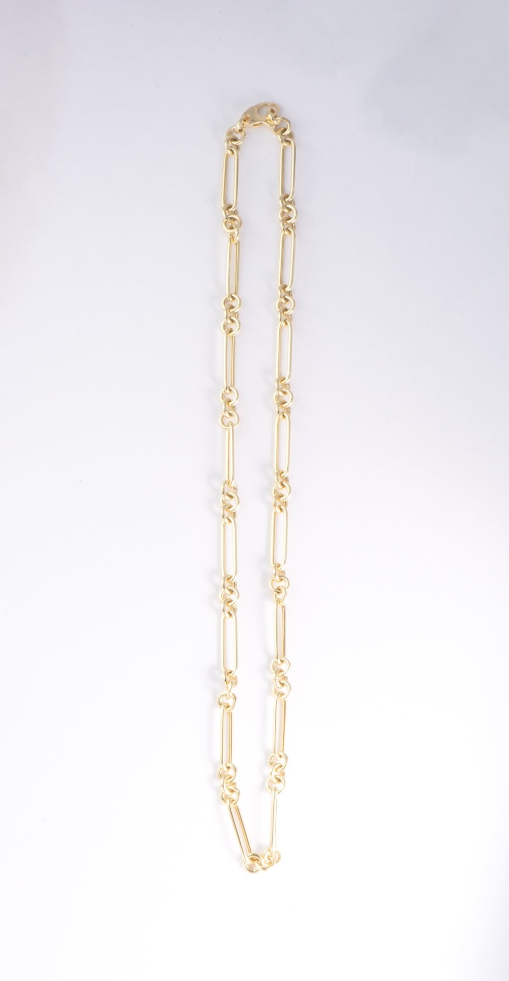 14K Gold Trombone Link Chain Necklace 16" Small and Long Links Paperclip R4691 Aurora Designer