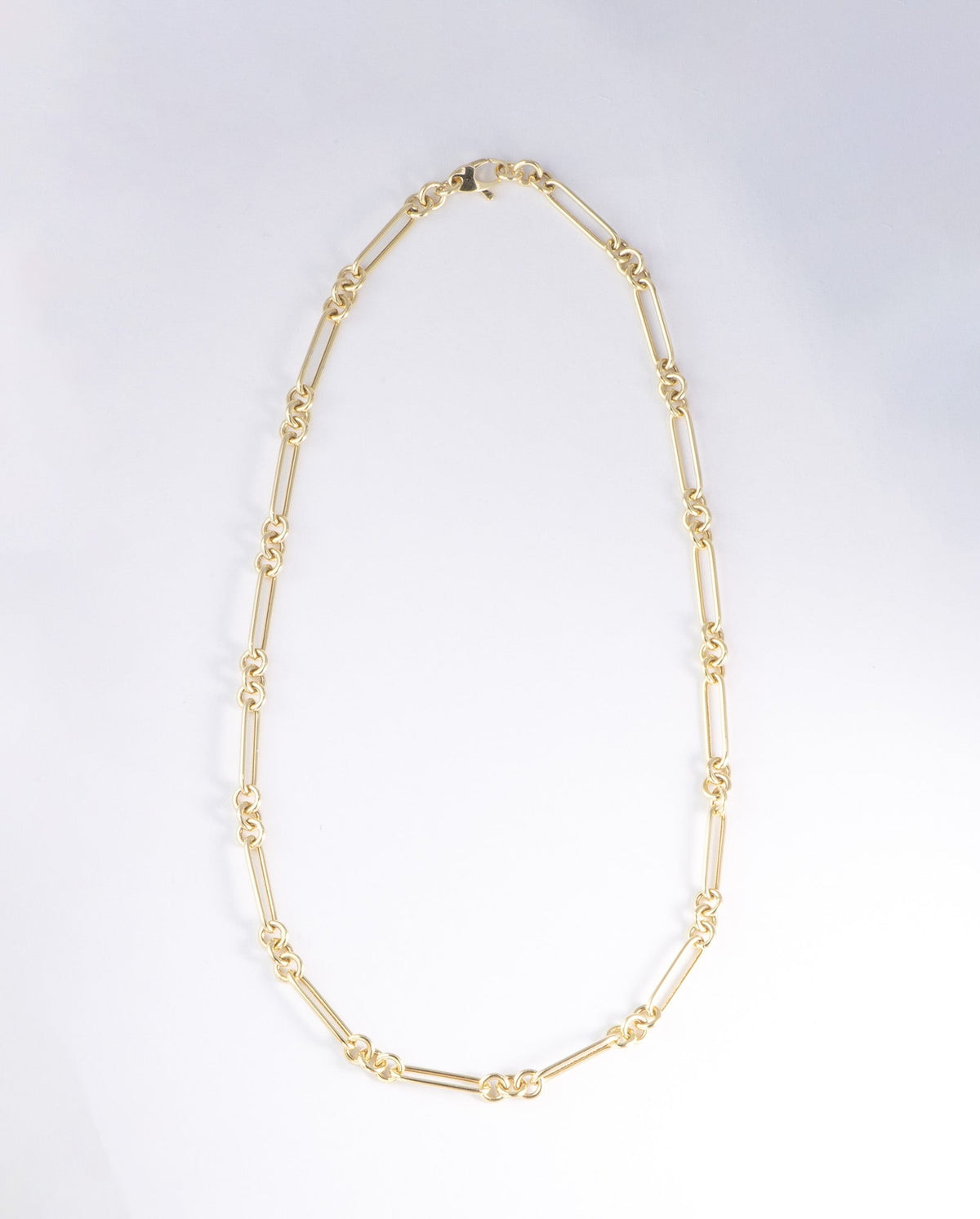 14K Gold Trombone Link Chain Necklace 16" Small and Long Links Paperclip R4691 Aurora Designer