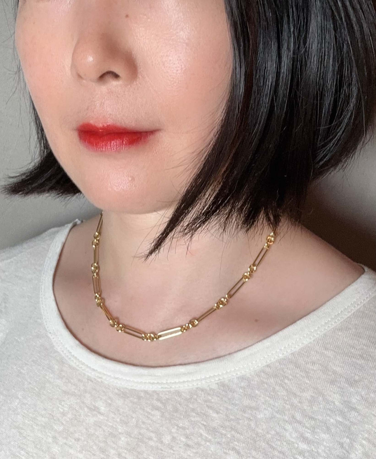 14K Gold Trombone Link Chain Necklace 16" Small and Long Links Paperclip R4691 Aurora Designer