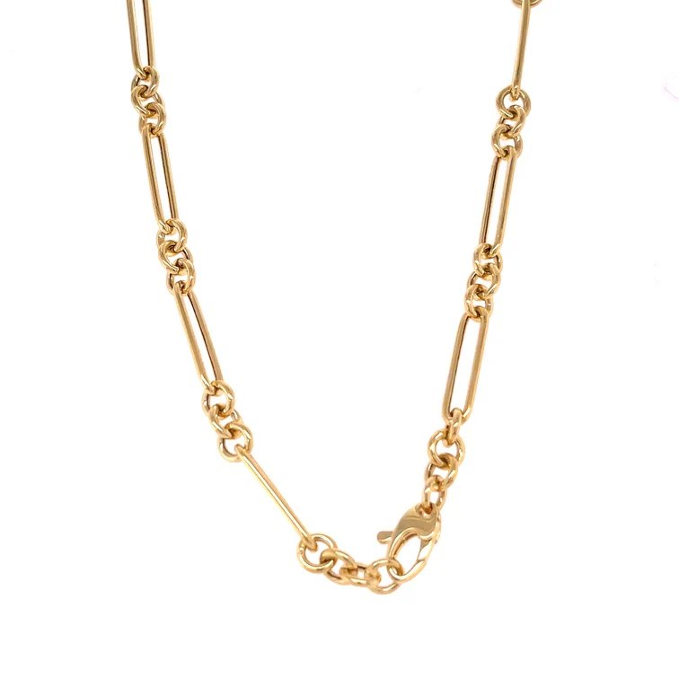14K Gold Trombone Link Chain Necklace 16" Small and Long Links Paperclip R4691 Aurora Designer