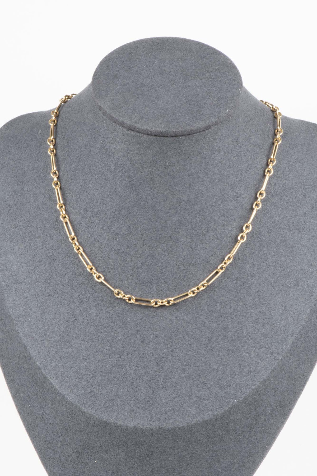 14K Gold Trombone Link Chain Necklace 16" Small and Long Links Paperclip R4693 Aurora Designer