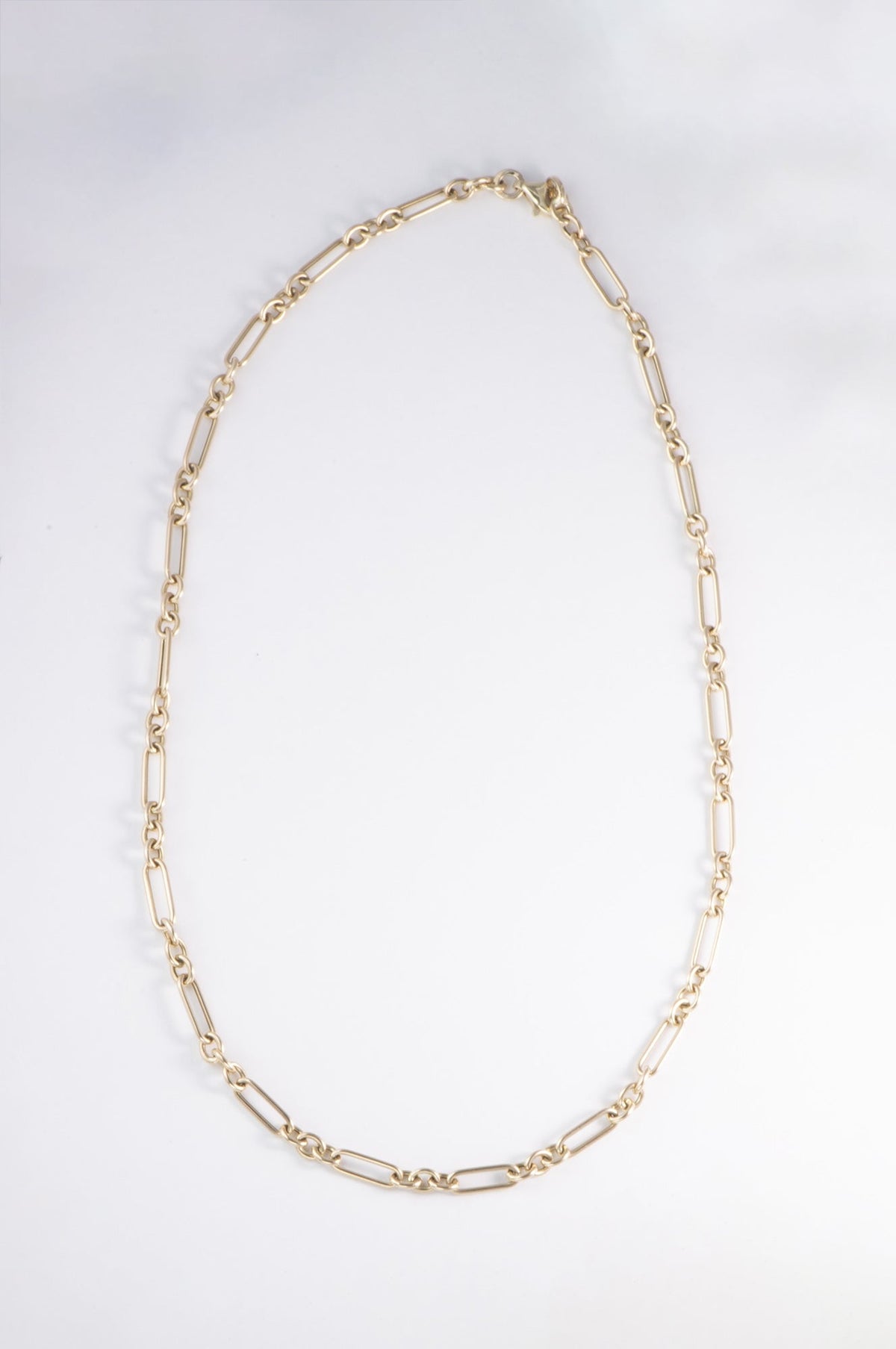 14K Gold Trombone Link Chain Necklace 16" Small and Long Links Paperclip R4693 Aurora Designer