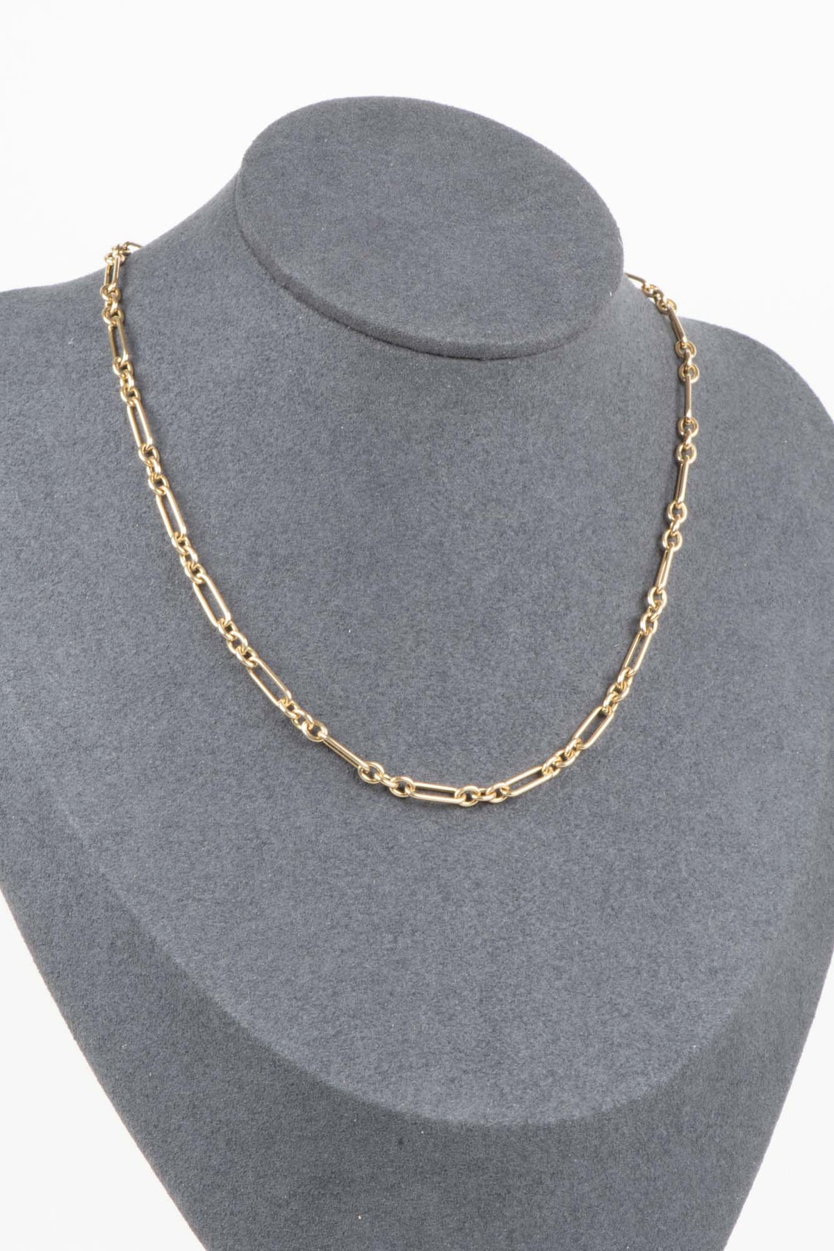 14K Gold Trombone Link Chain Necklace 16" Small and Long Links Paperclip R4693 Aurora Designer