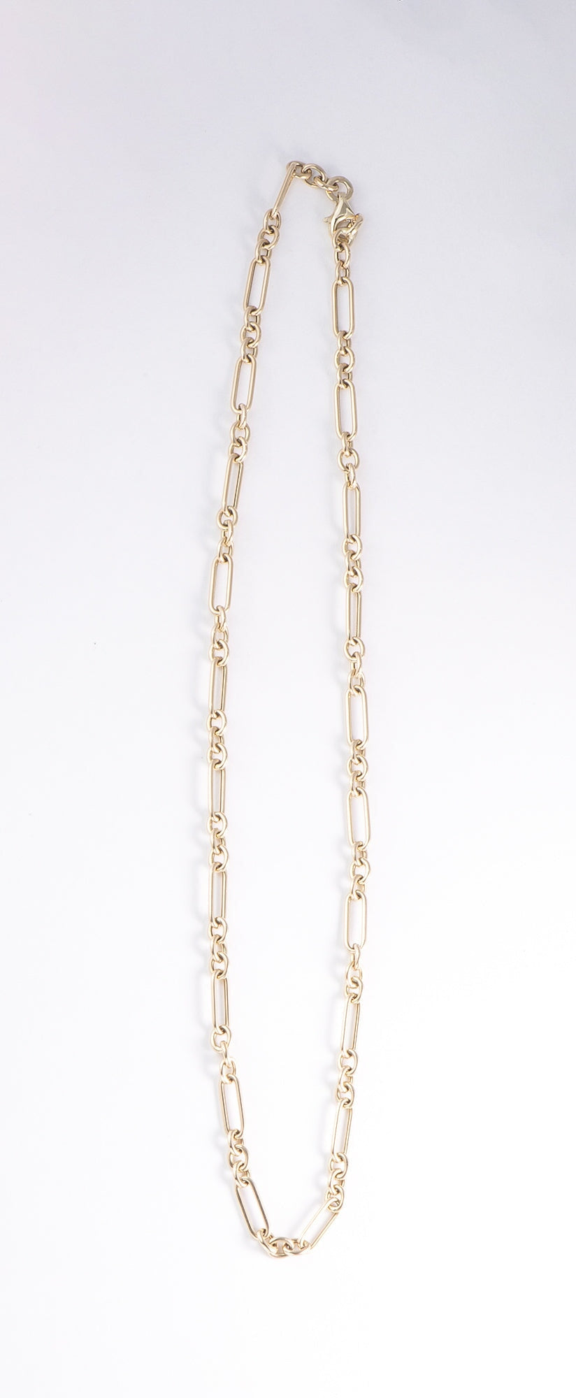 14K Gold Trombone Link Chain Necklace 16" Small and Long Links Paperclip R4693 Aurora Designer