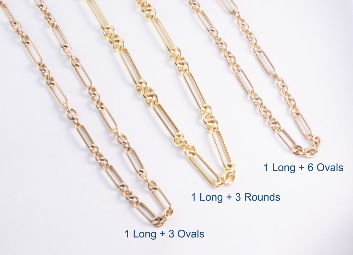 14K Gold Mini Trombone Link Chain Necklace 16" R4693 Aurora Designer