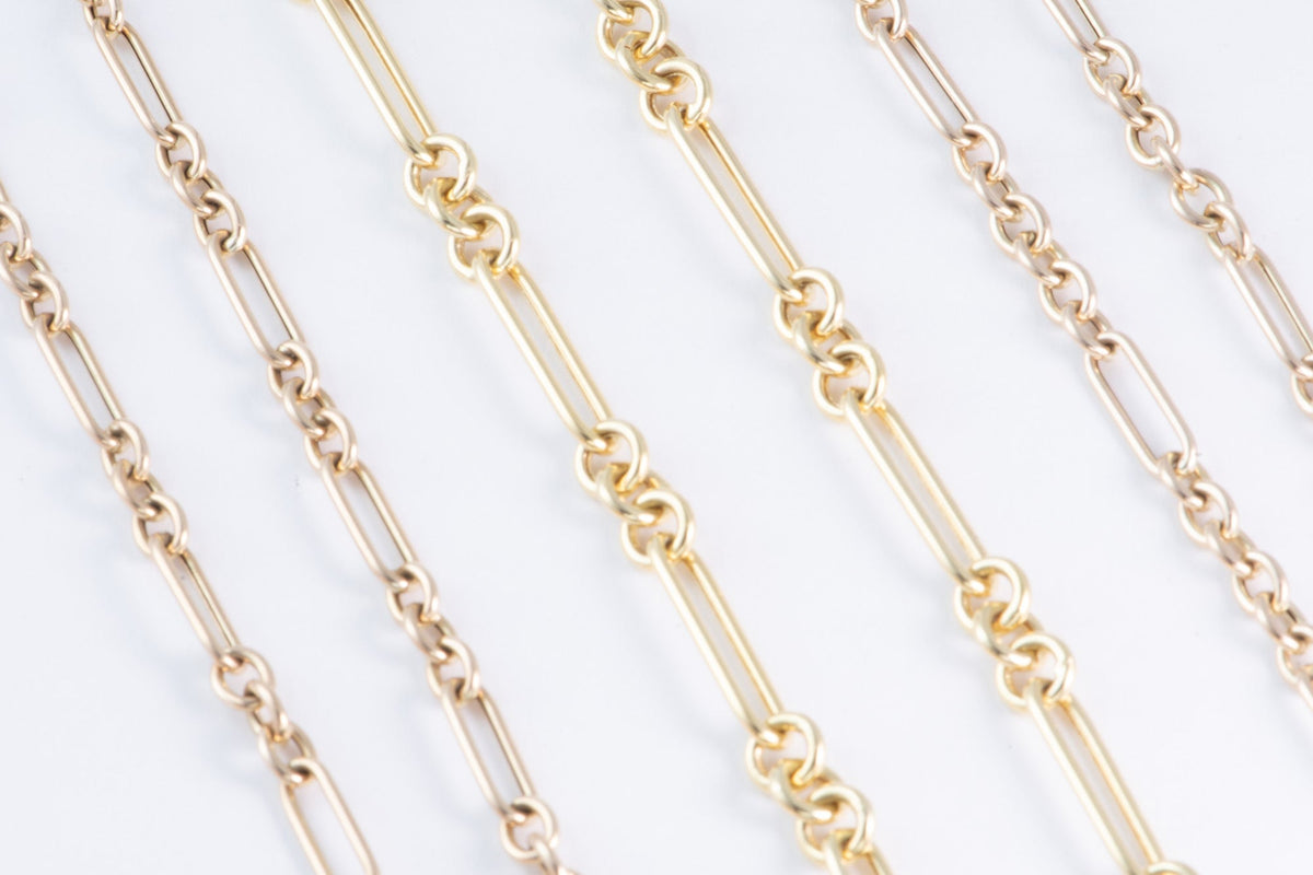 14K Gold Trombone Link Chain Necklace 16" Small and Long Links Paperclip R4693 Aurora Designer