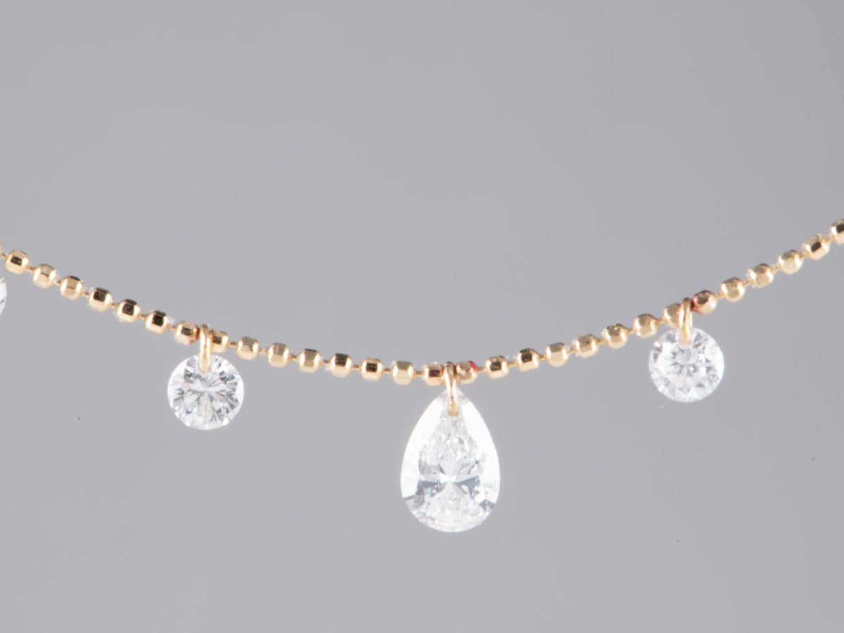 1ctw Drilled Diamond Dangle Necklace 18K Gold Adjustable Sliding Chain R4699 Aurora Designer