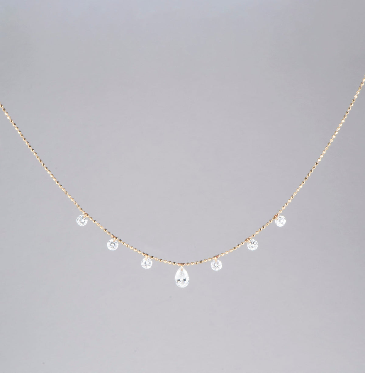 1ctw Drilled Diamond Dangle Necklace 18K Gold Adjustable Sliding Chain R4699 Aurora Designer