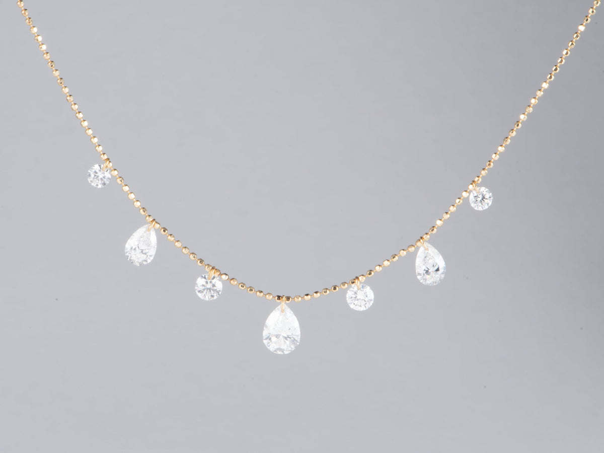 2ctw Drilled Diamond Dangle Necklace 18K Gold Adjustable Sliding Chain R4700 Aurora Designer