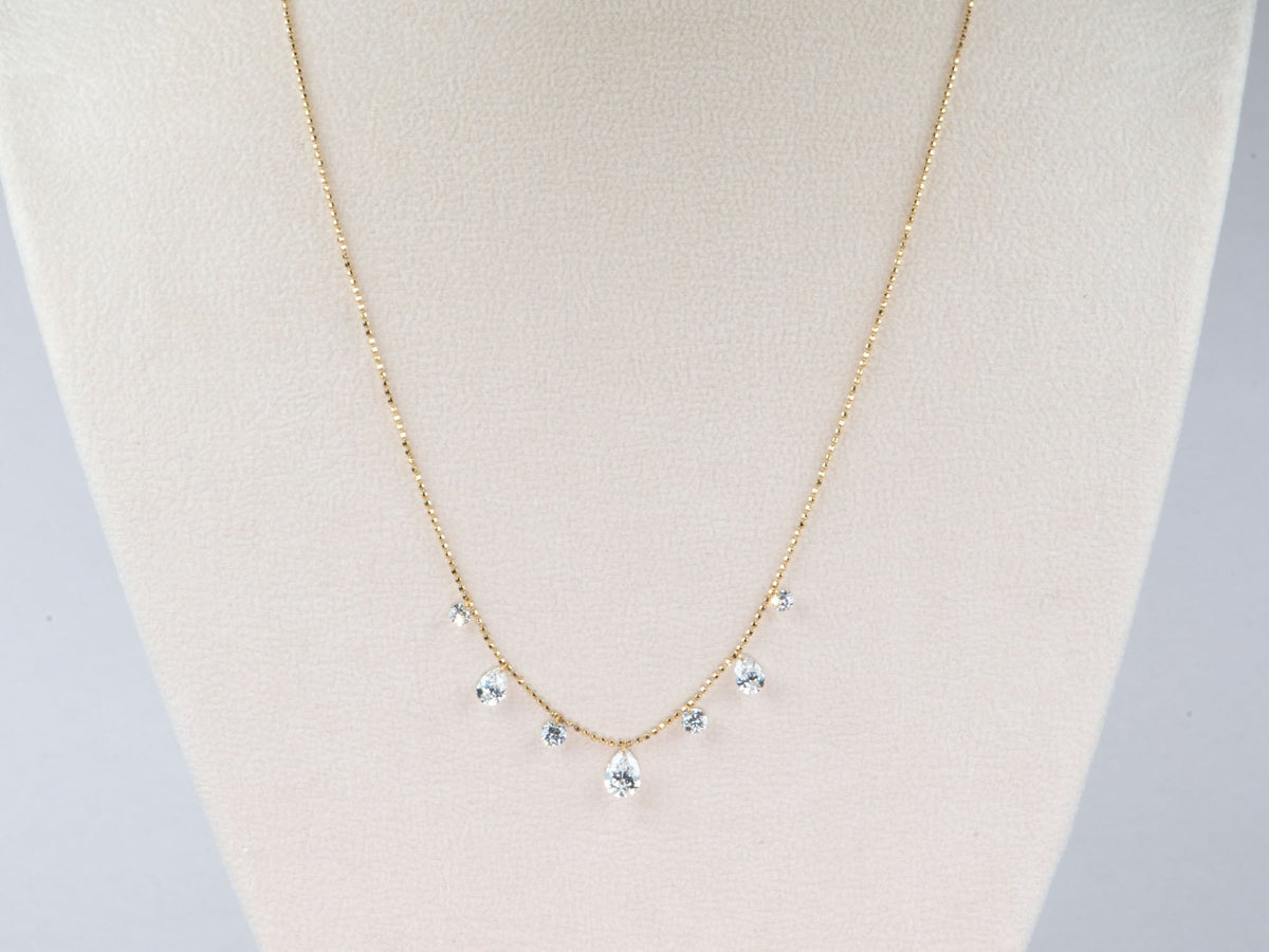 2ctw Drilled Diamond Dangle Necklace 18K Gold Adjustable Sliding Chain R4700 Aurora Designer