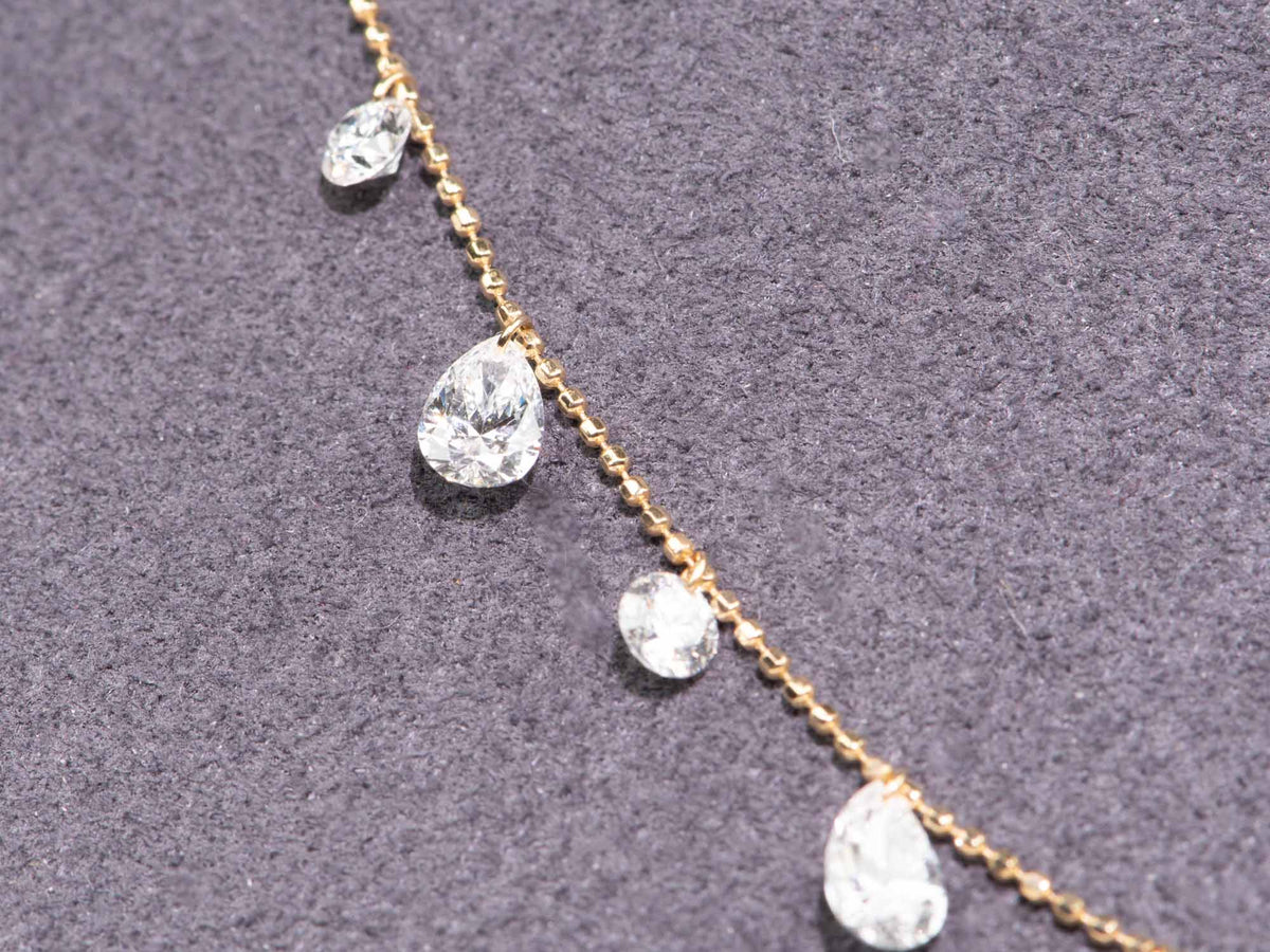 2.74ctw Drilled Lab Diamond Dangle Necklace 18K Gold Adjustable R4705 Aurora Designer