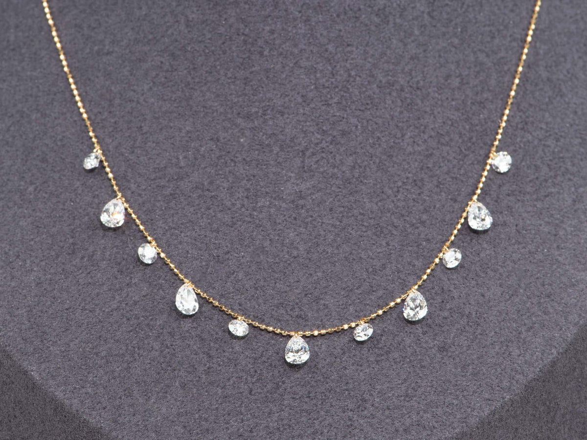 2.74ctw Drilled Lab Diamond Dangle Necklace 18K Gold Adjustable R4705 Aurora Designer