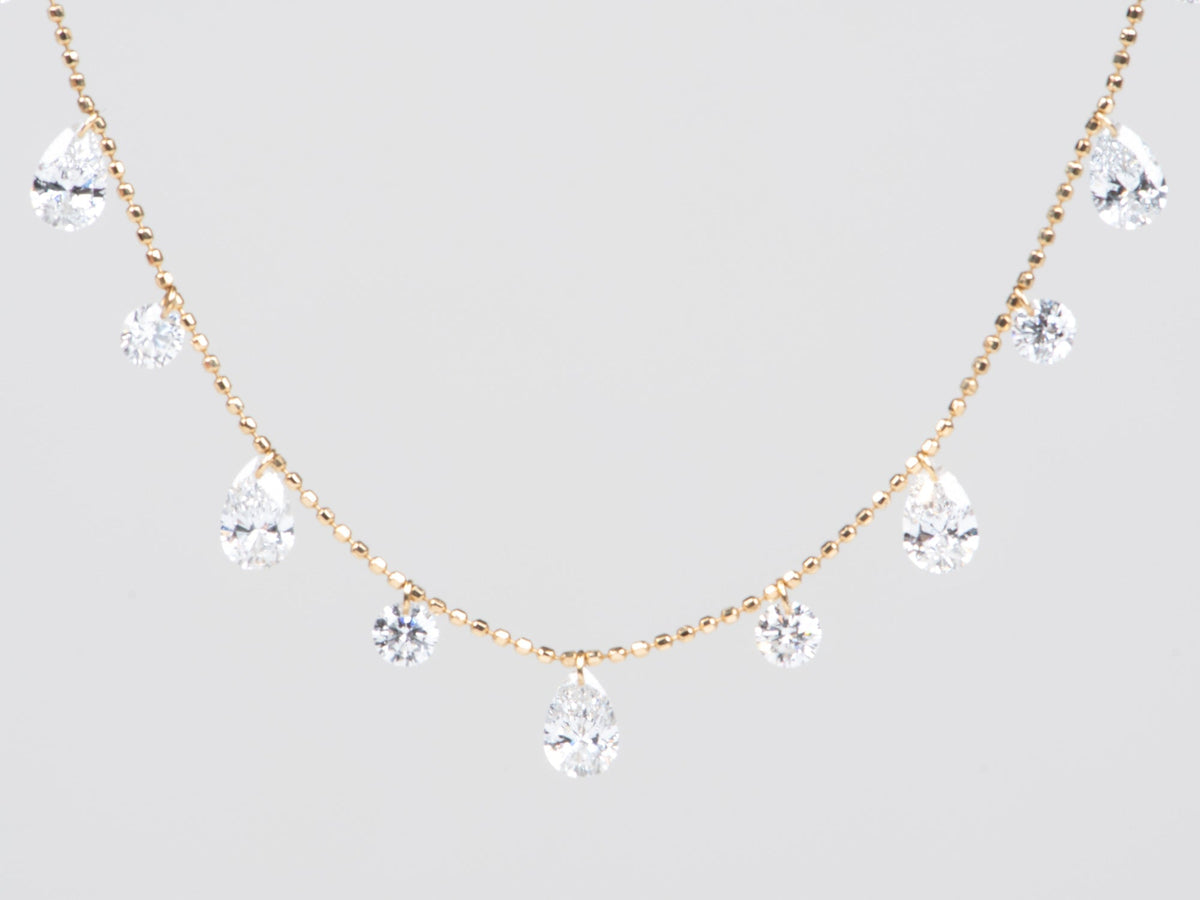 2.74ctw Drilled Lab Diamond Dangle Necklace 18K Gold Adjustable R4705 Aurora Designer