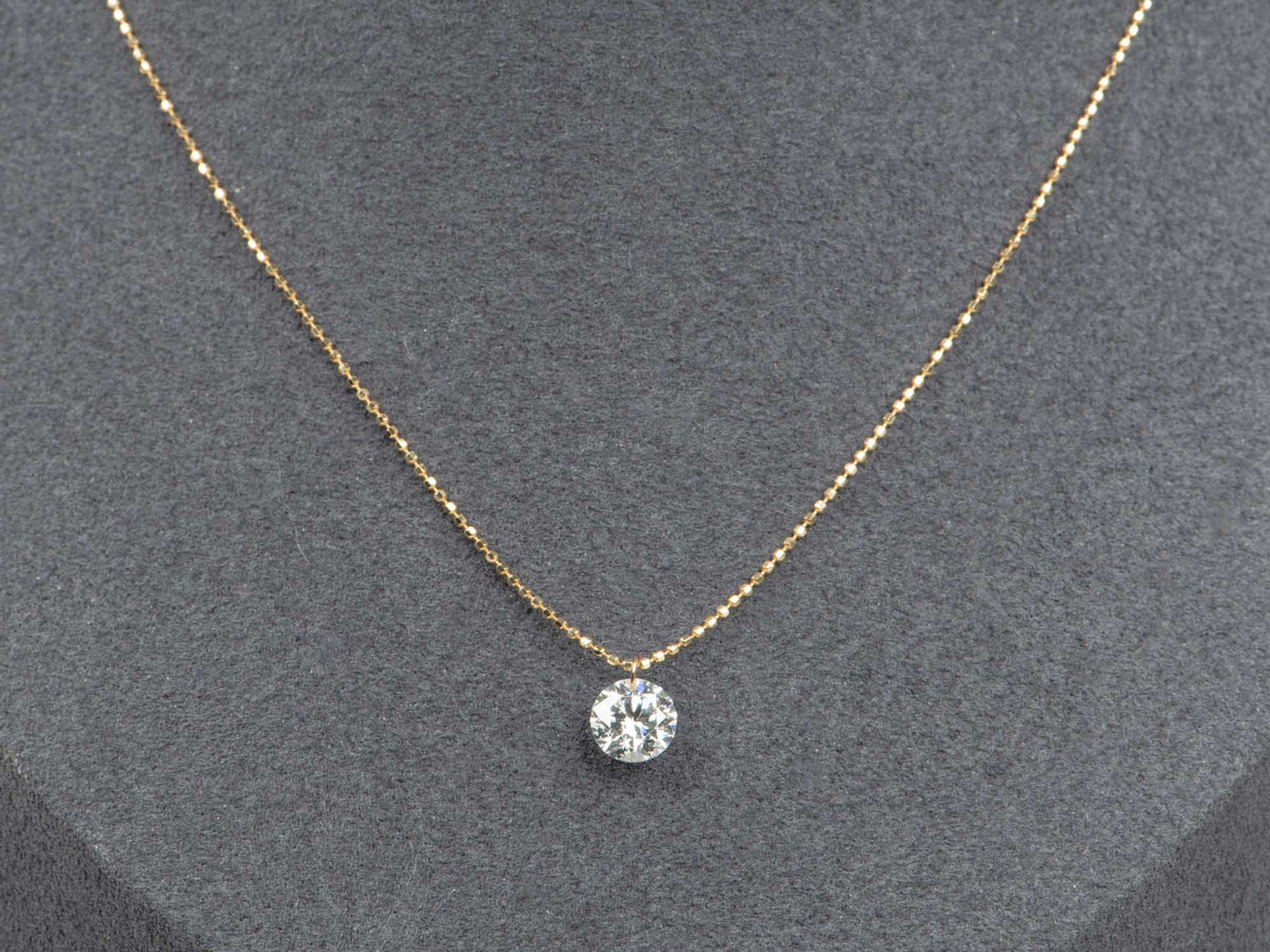 1ct Round Lab Diamond Dangle Necklace 18K Gold Adjustable R4706 Aurora Designer