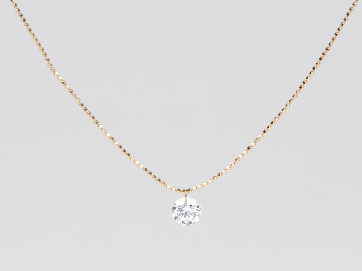 1ct Round Lab Diamond Dangle Necklace 18K Gold Adjustable R4706 Aurora Designer