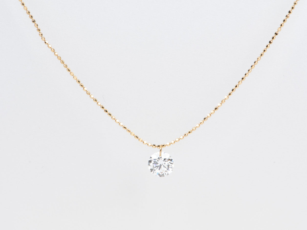 1ct Round Lab Diamond Dangle Necklace 18K Gold Adjustable R4706 Aurora Designer