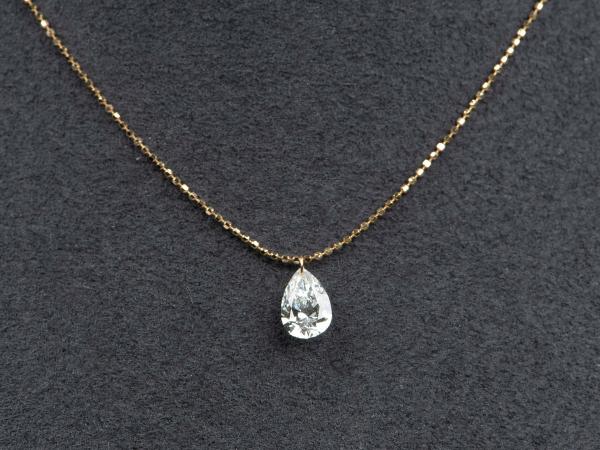 1ct Tear Drop Shape Lab Diamond Dangle Necklace 18K Gold Adjustable R4708 Aurora Designer
