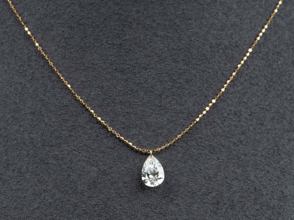 1ct Tear Drop Shape Lab Diamond Dangle Necklace 18K Gold Adjustable R4708 Aurora Designer