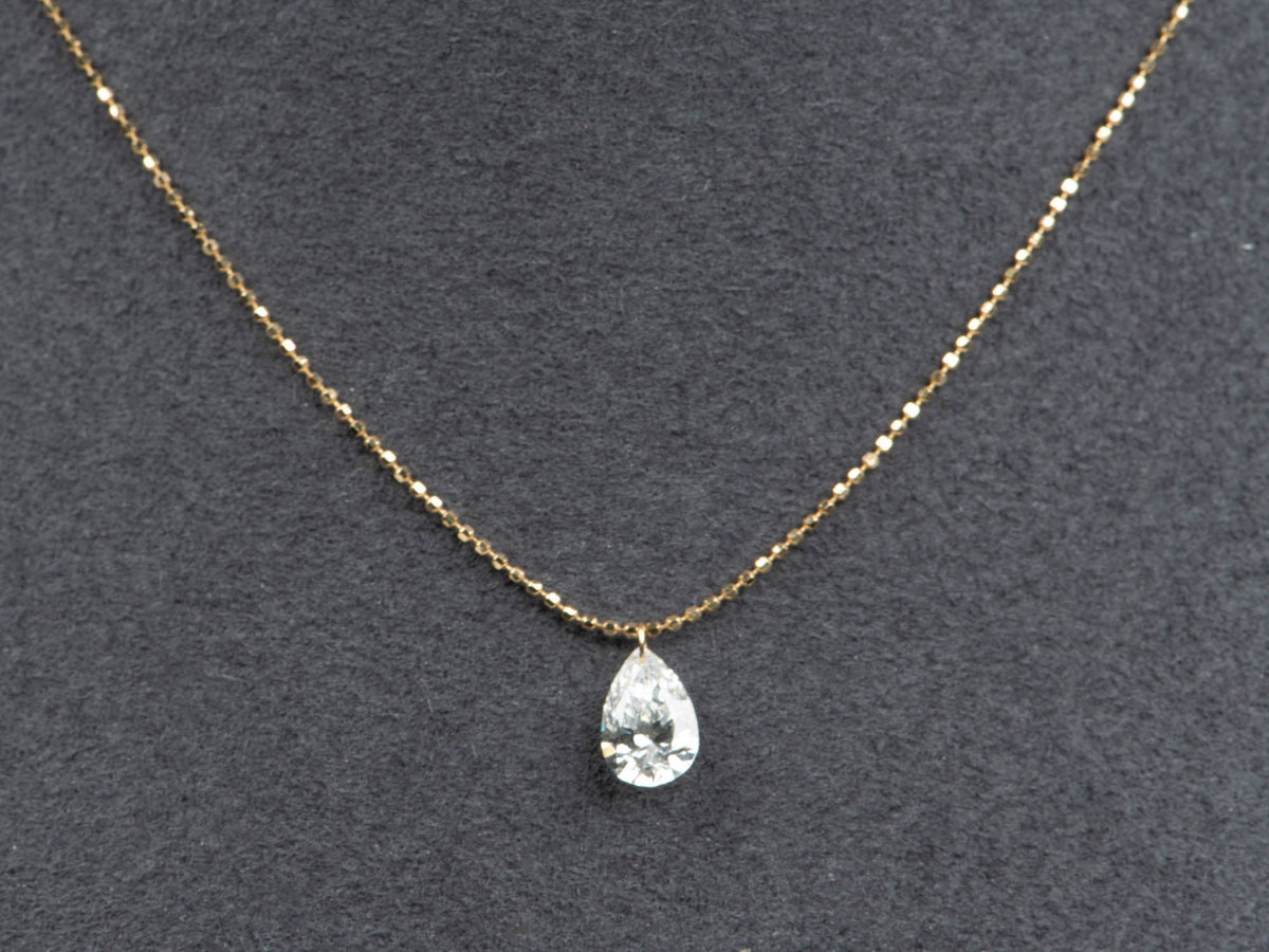 1ct Tear Drop Shape Lab Diamond Dangle Necklace 18K Gold Adjustable R4708 Aurora Designer