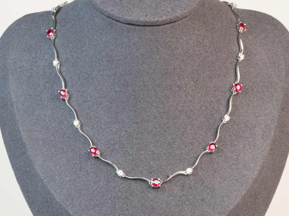 Platinum Natural Ruby and Diamond Choker Necklace 16.5&quot; R4709 Aurora Designer