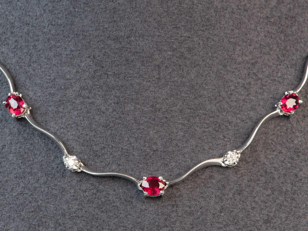 Platinum Natural Ruby and Diamond Choker Necklace 16.5&quot; R4709 Aurora Designer