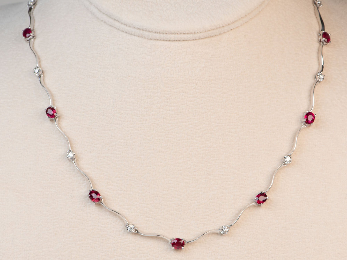 Platinum Natural Ruby and Diamond Choker Necklace 16.5&quot; R4709 Aurora Designer