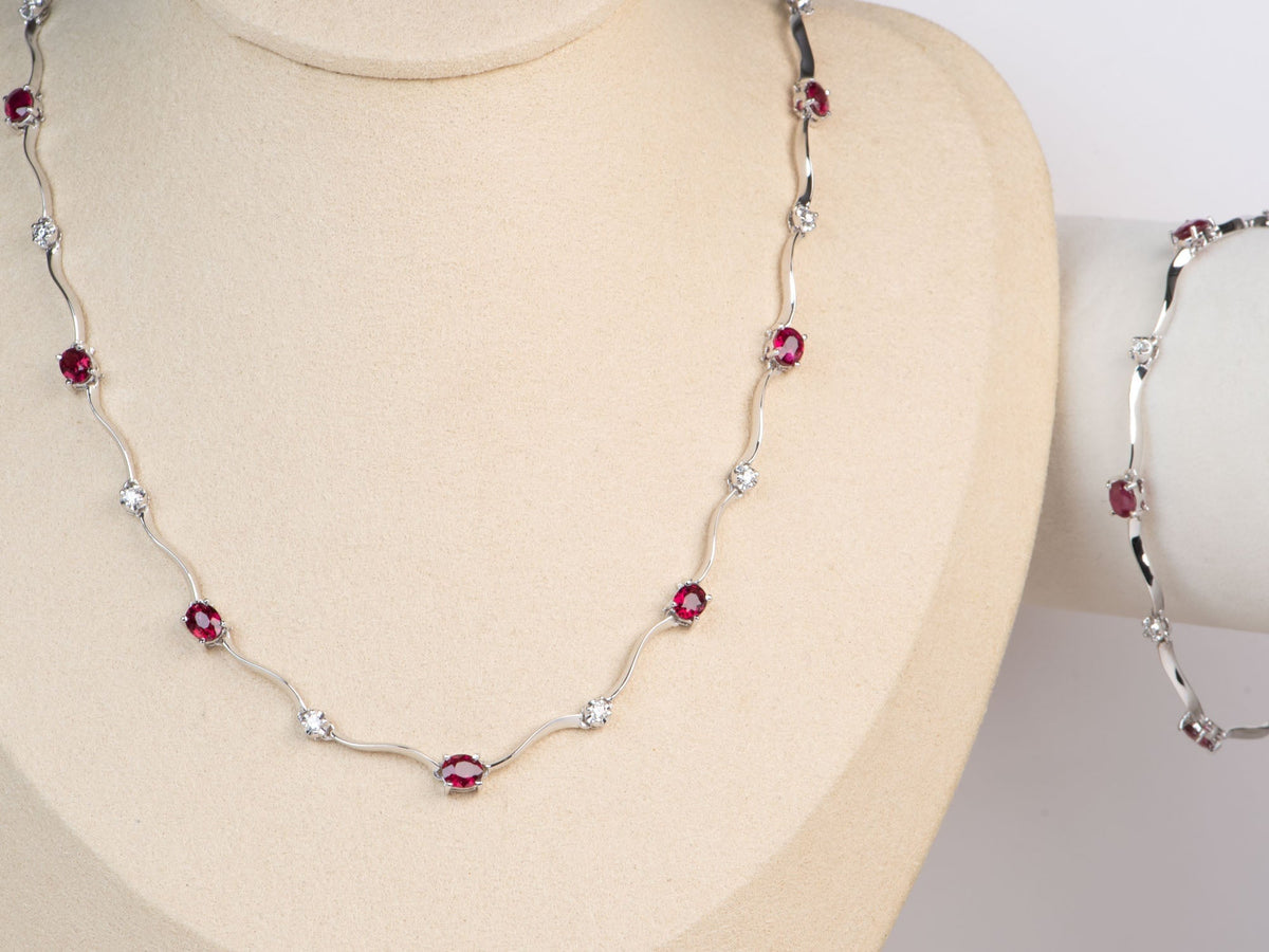 Platinum Natural Ruby and Diamond Choker Necklace 16.5&quot; R4709 Aurora Designer