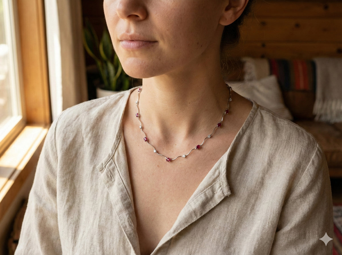 Platinum Natural Ruby and Diamond Choker Necklace 16.5" R4709 Aurora Designer
