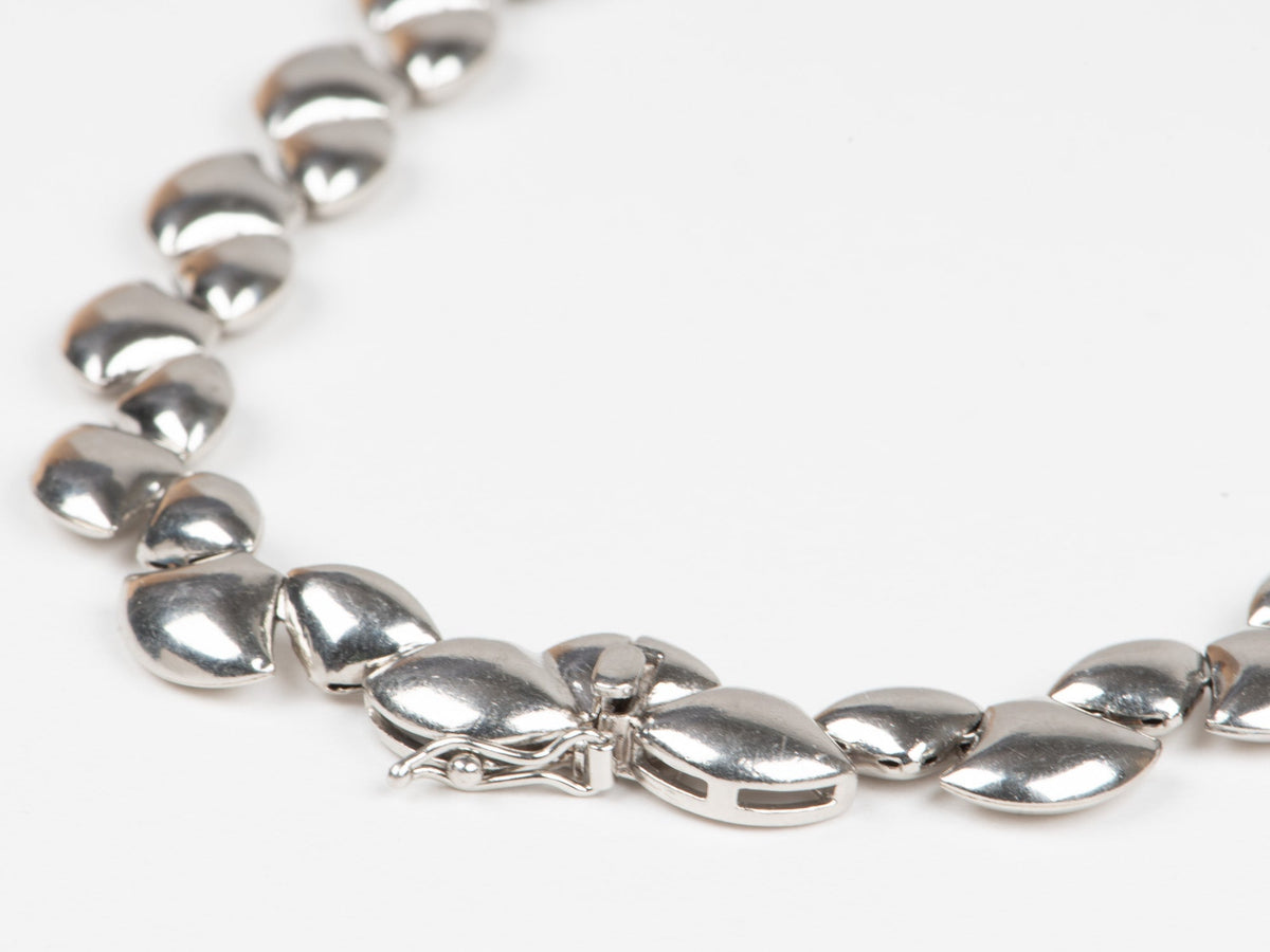 Heavy Platinum Statement Necklace with Diamonds Scallop Design PT850 49g R4711 Aurora Designer