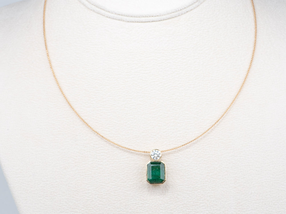 5.05ct Natural Zambian Emerald and Lab Diamond Pendant 14K Gold R4712 Aurora Designer