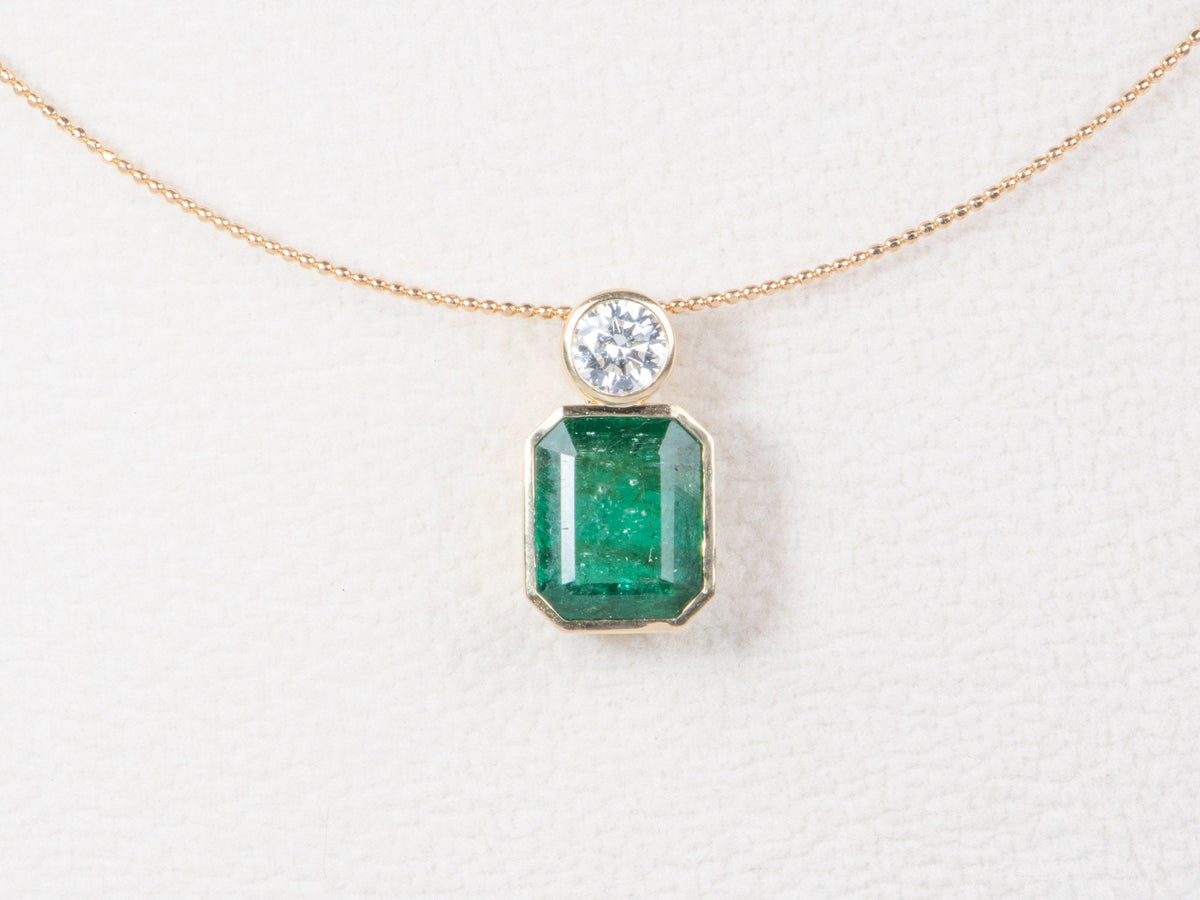5.05ct Natural Zambian Emerald and Lab Diamond Pendant 14K Gold R4712 Aurora Designer