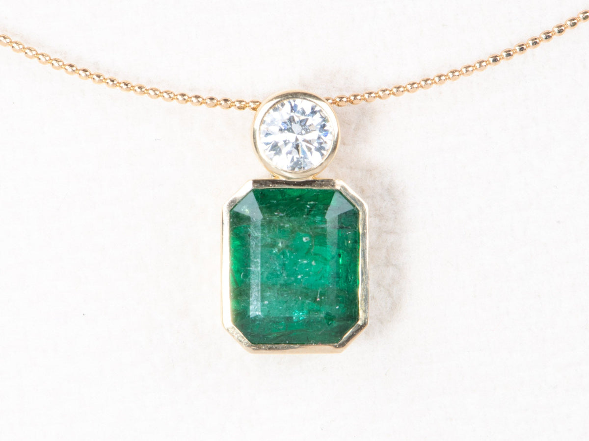 5.05ct Natural Zambian Emerald and Lab Diamond Pendant 14K Gold R4712 Aurora Designer