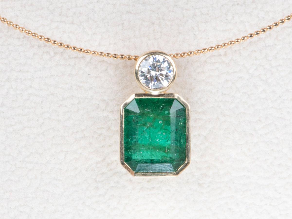 5.05ct Natural Zambian Emerald and Lab Diamond Pendant 14K Gold R4712 Aurora Designer