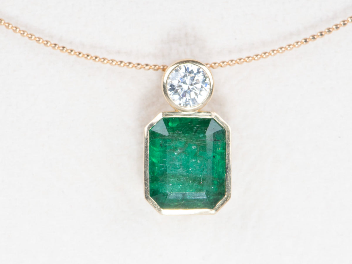 5.05ct Natural Zambian Emerald and Lab Diamond Pendant 14K Gold R4712 Aurora Designer