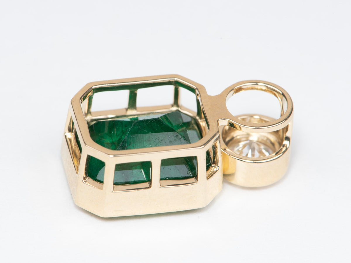 5.05ct Natural Zambian Emerald and Lab Diamond Pendant 14K Gold R4712 Aurora Designer