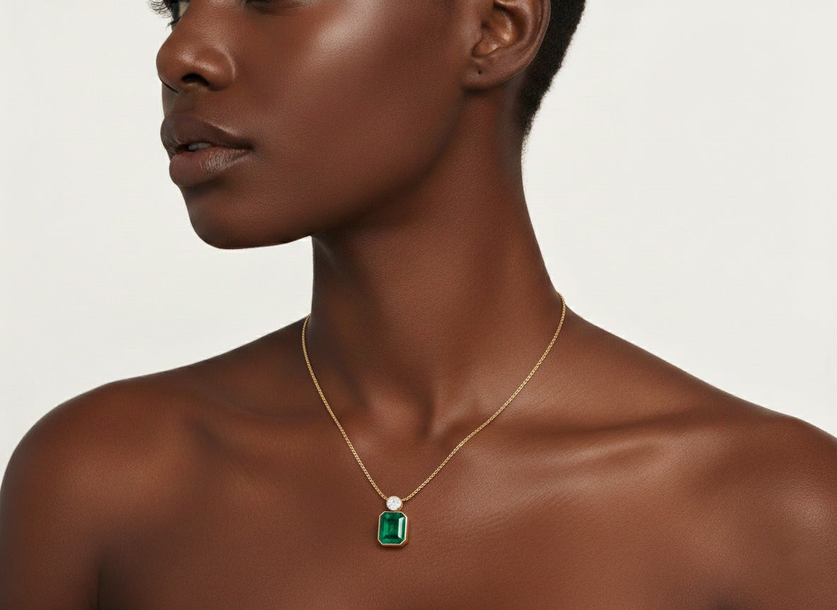 5.05ct Natural Zambian Emerald and Lab Diamond Pendant 14K Gold R4712 Aurora Designer