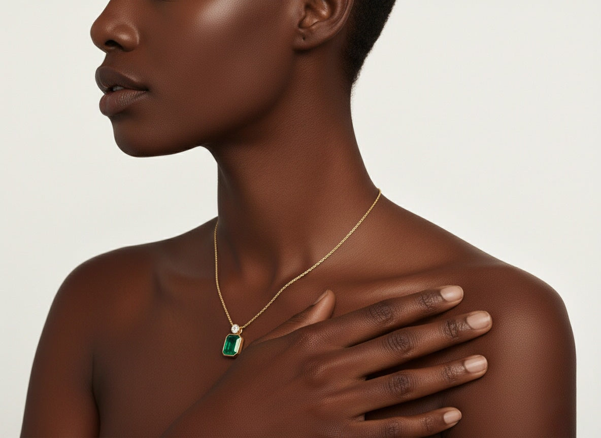 5.05ct Natural Zambian Emerald and Lab Diamond Pendant 14K Gold R4712 Aurora Designer