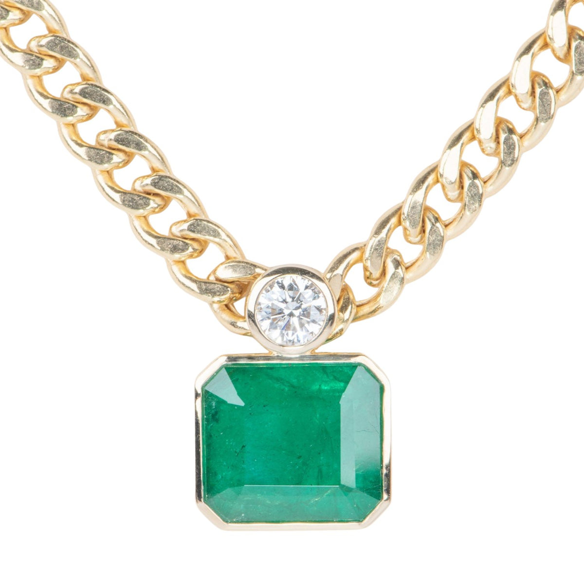 8.35ct Natural Zambian Emerald and Half Carat Lab Diamond Statement Pendant 14K Gold R4713 Aurora Designer
