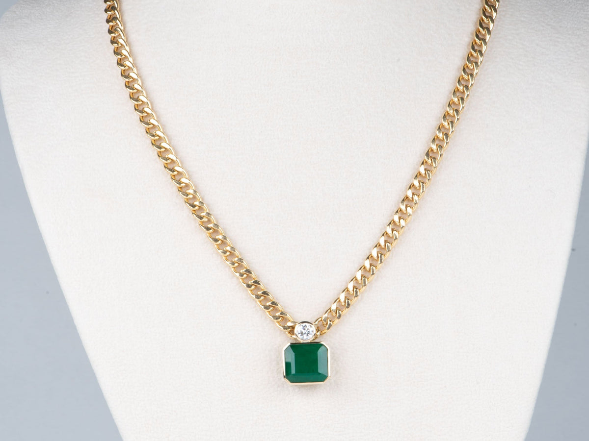 8.35ct Natural Zambian Emerald and Half Carat Lab Diamond Statement Pendant 14K Gold R4713 Aurora Designer