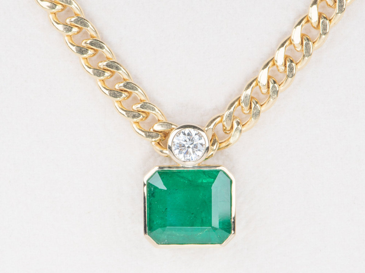 8.35ct Natural Zambian Emerald and Half Carat Lab Diamond Statement Pendant 14K Gold R4713 Aurora Designer