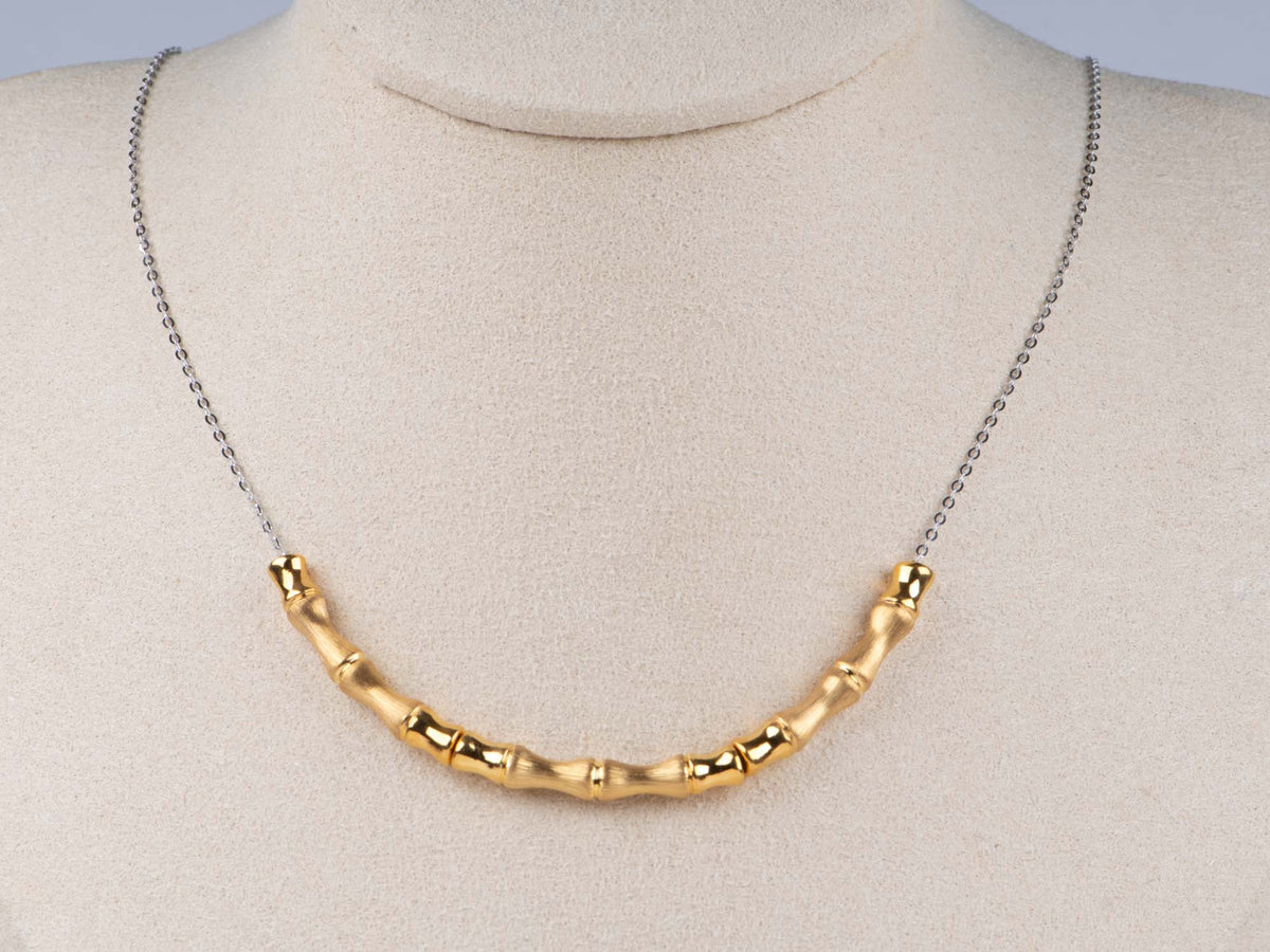 18K Gold Bamboo Necklace Slider Pendant Light Weight R4715 Aurora Designer