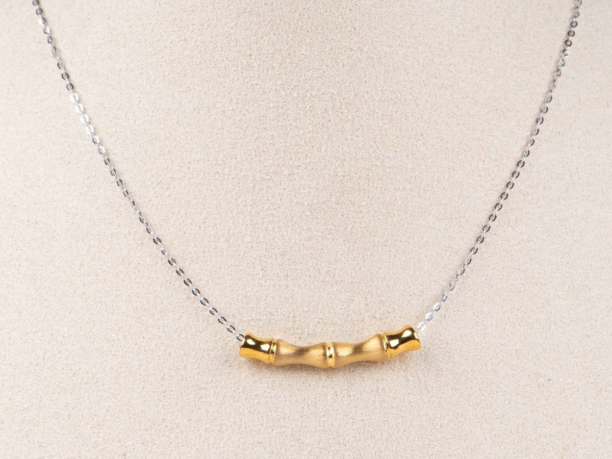 18K Gold Bamboo Necklace Slider Pendant Light Weight R4715 Aurora Designer