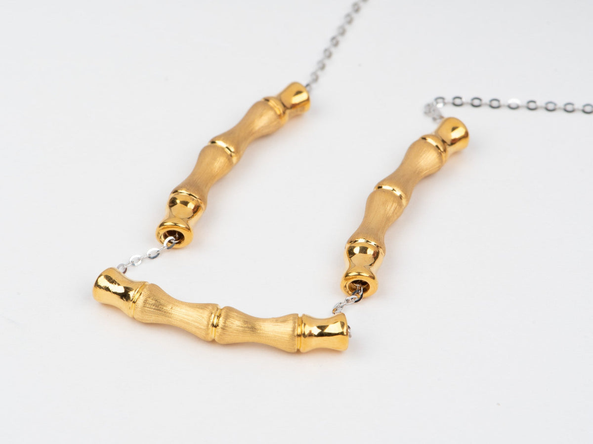 18K Gold Bamboo Necklace Slider Pendant Light Weight R4715 Aurora Designer