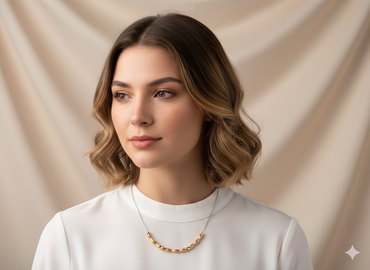 18K Gold Bamboo Necklace Slider Pendant Light Weight R4715 Aurora Designer