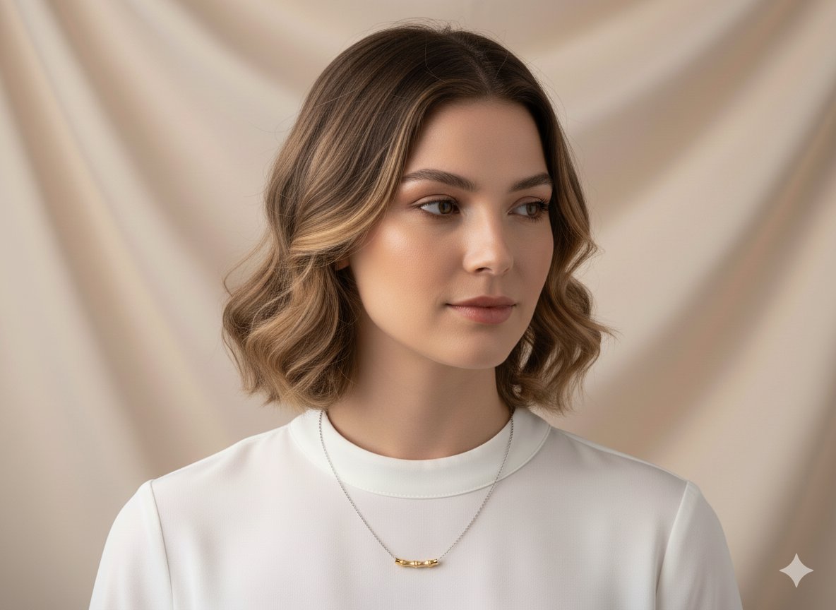 18K Gold Bamboo Necklace Slider Pendant Light Weight R4715 Aurora Designer