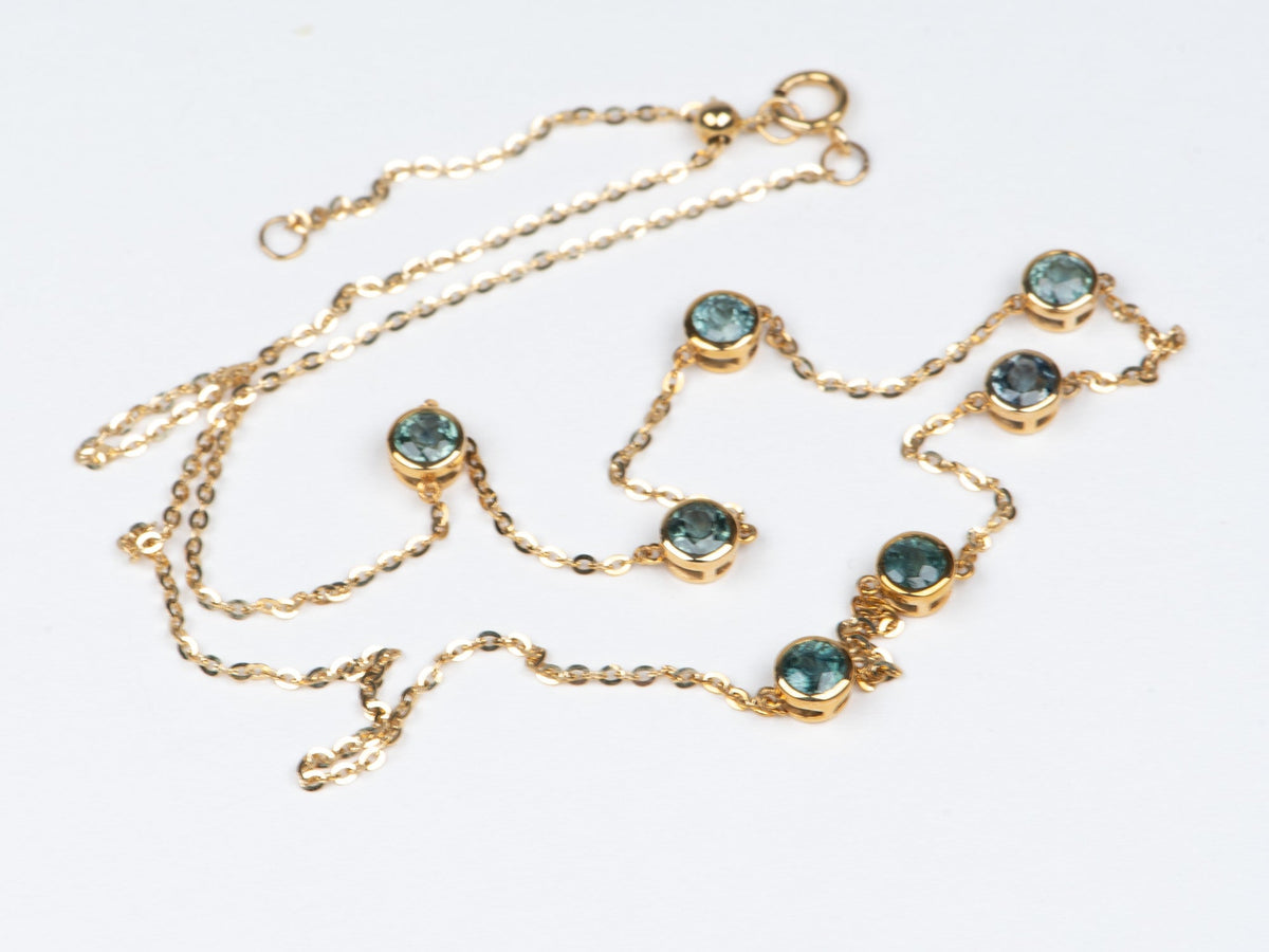 7p Montana Sapphire Bezel Set Station Necklace 14K Yellow Gold 17.5&quot; R4716 Aurora Designer