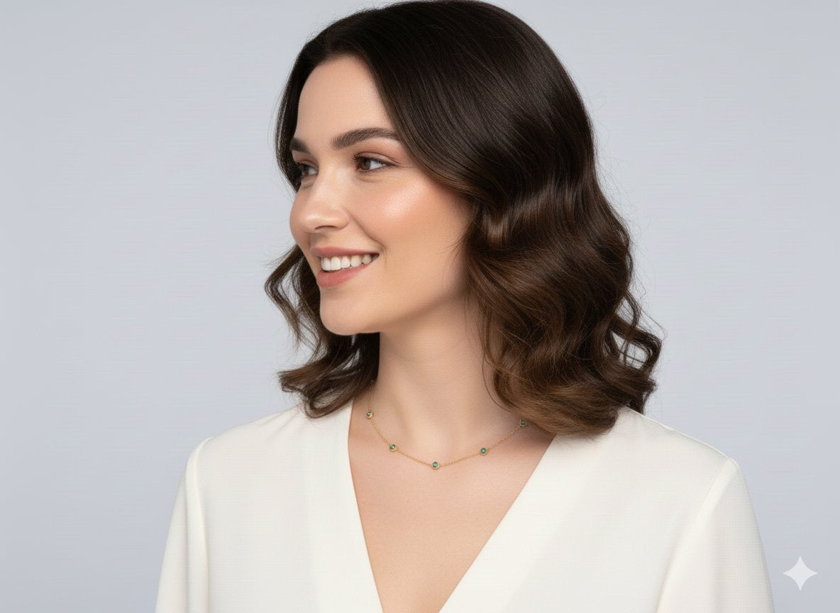 7p Montana Sapphire Bezel Set Station Necklace 14K Gold 17.5&quot; R4716 Aurora Designer