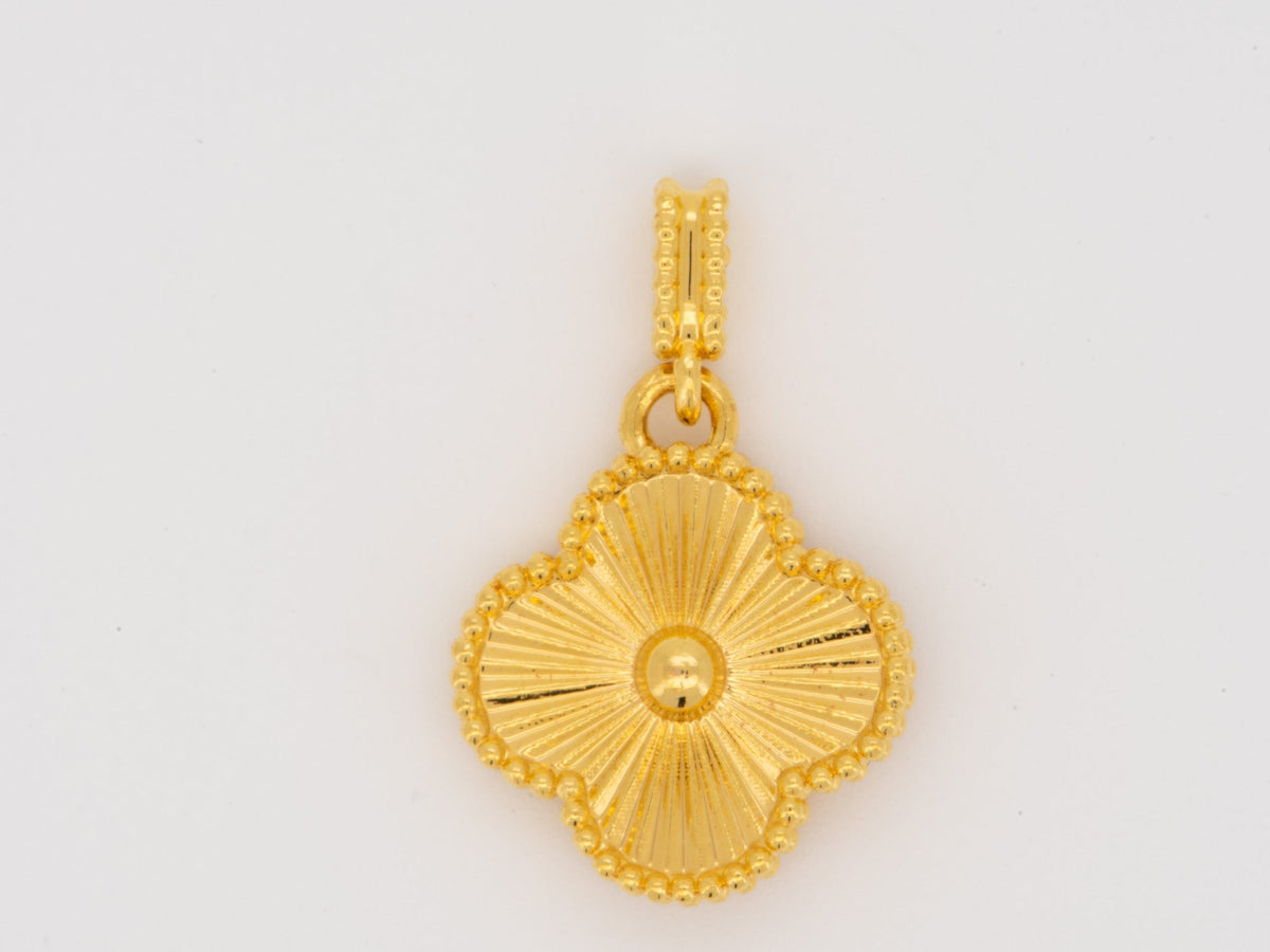 18K Gold Sparkly Clover Flower Pendant Hollow Light Weight R4722 Aurora Designer